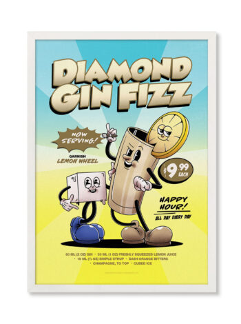 Diamond Gin Fizz groovy cocktail poster