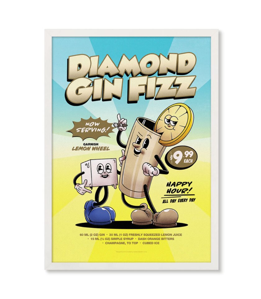 Diamond Gin Fizz groovy cocktail poster