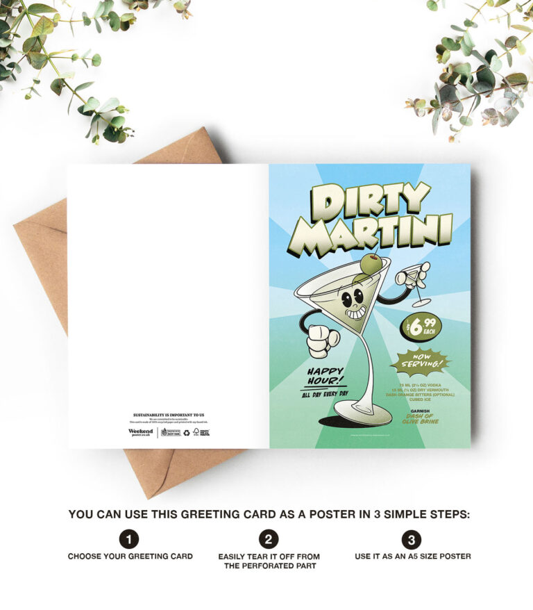 Dirty Martini groovy cocktail greeting card