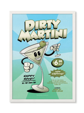 Dirty Martini groovy cocktail poster