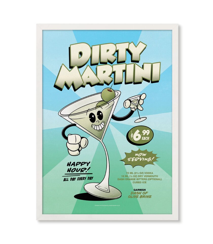 Dirty Martini groovy cocktail poster