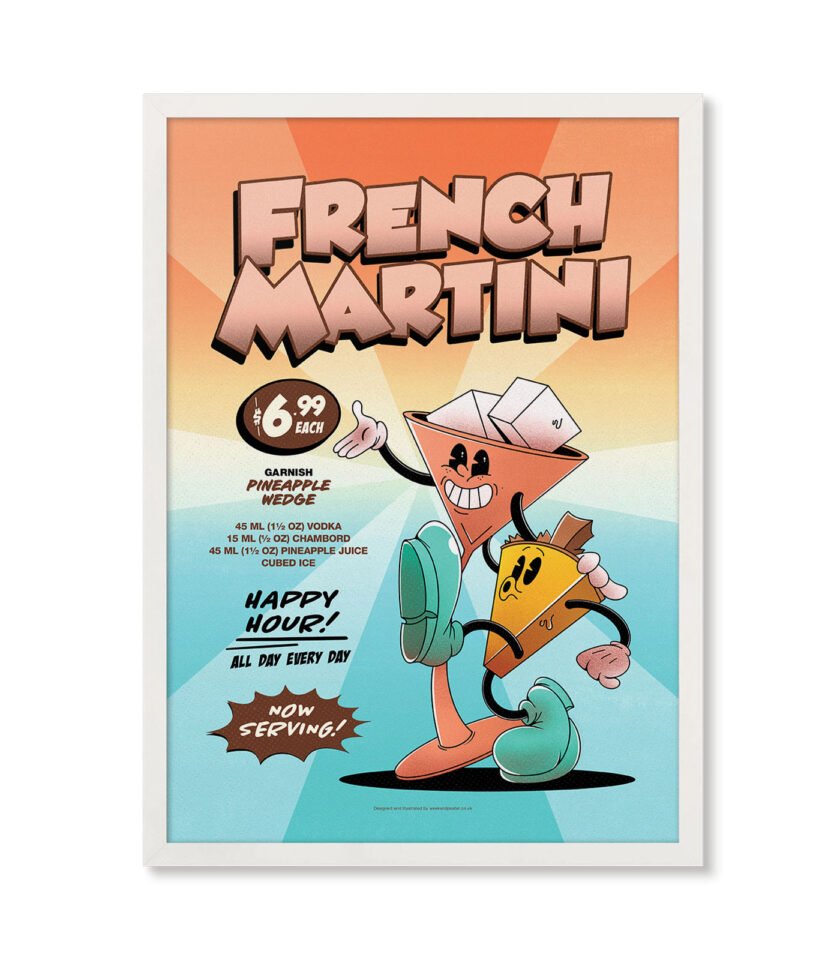 French Martini groovy cocktail poster