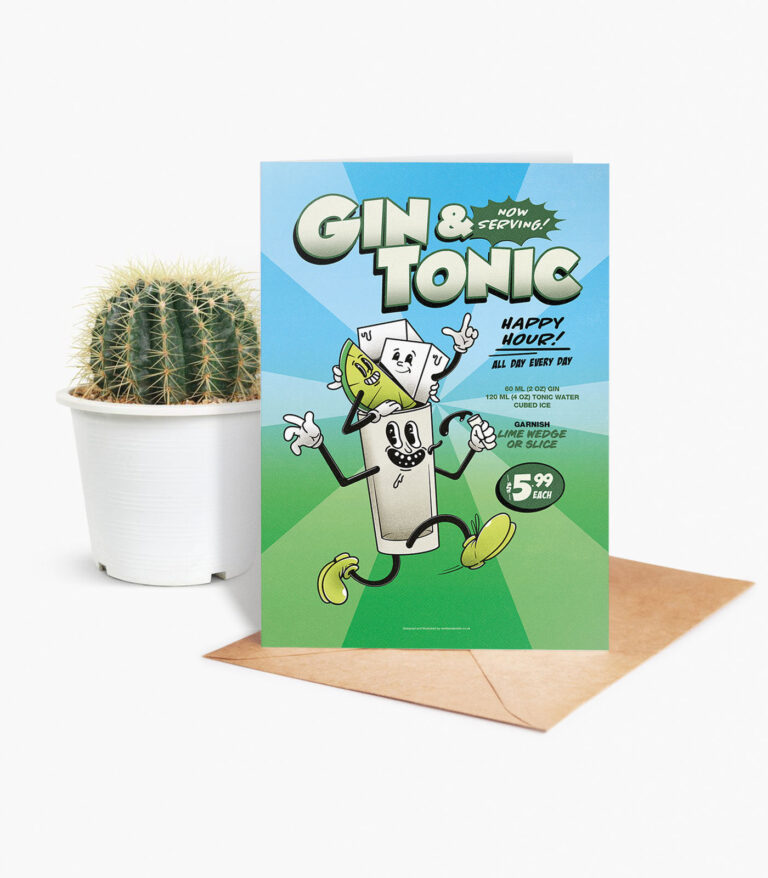 Gin & Tonic groovy cocktail greeting card