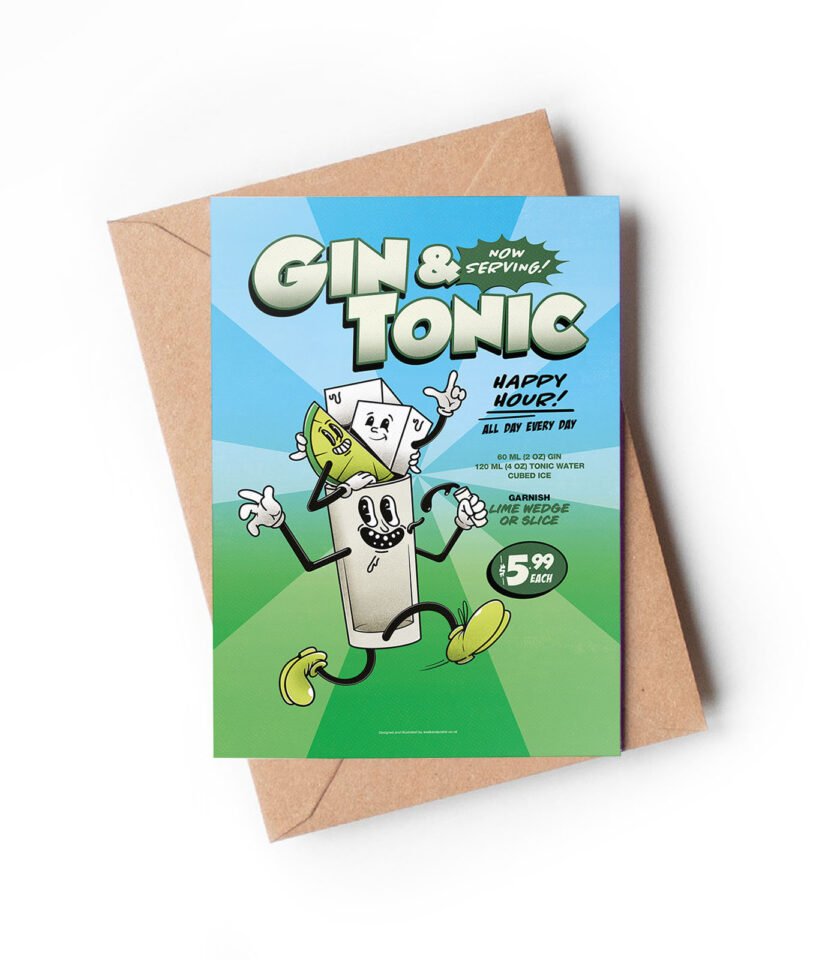 Gin & Tonic groovy cocktail greeting card