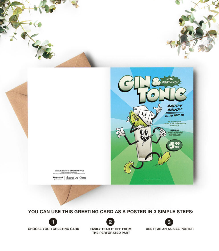 Gin & Tonic groovy cocktail greeting card