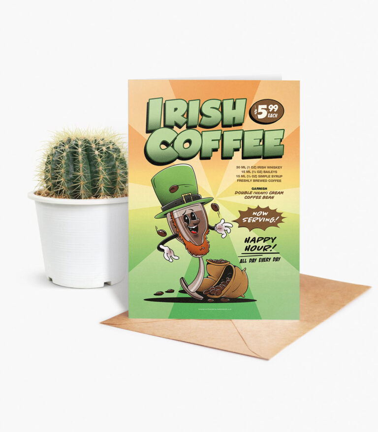 Irish Coffee groovy cocktail greeting card