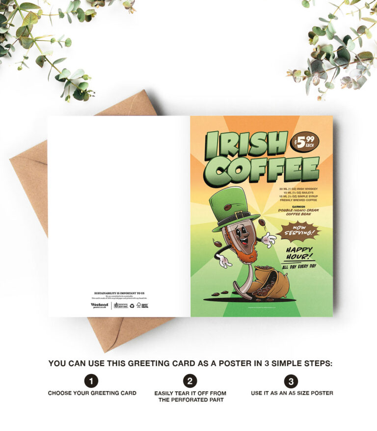 Irish Coffee groovy cocktail greeting card