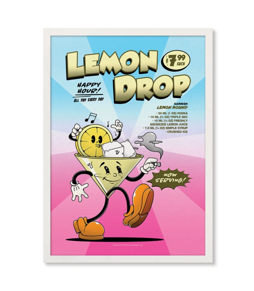 Lemon Drop groovy cocktail poster