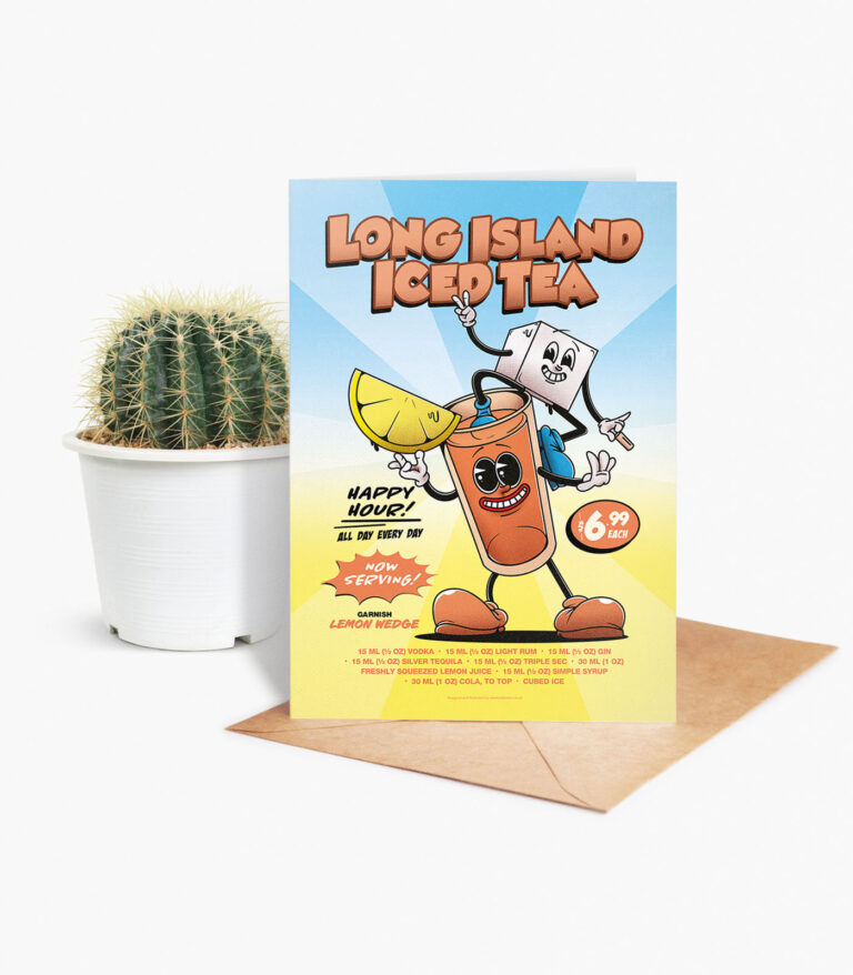 Long Island Iced Tea groovy cocktail greeting card