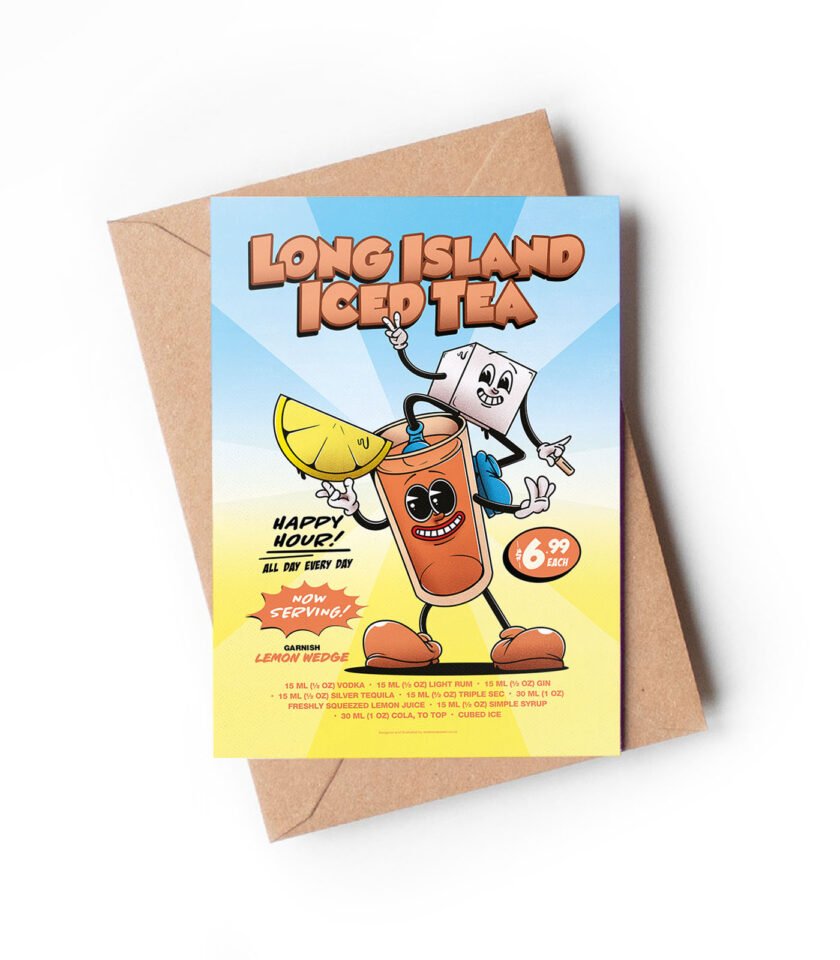 Long Island Iced Tea groovy cocktail greeting card