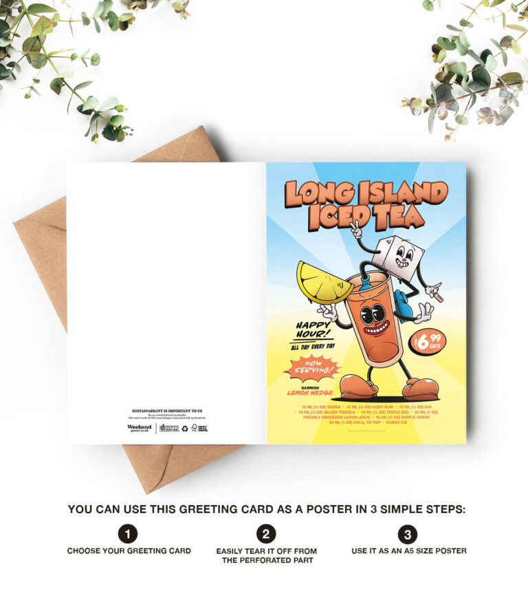 Long Island Iced Tea groovy cocktail greeting card