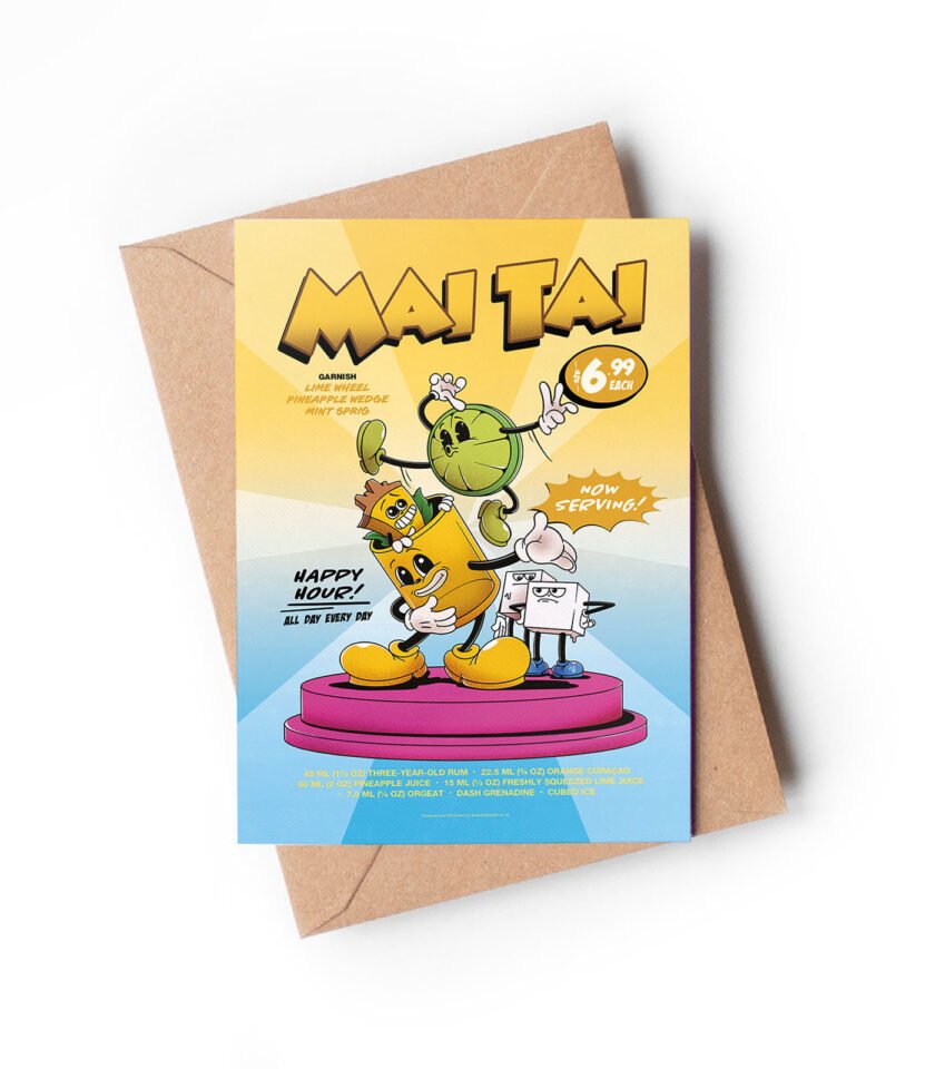 Mai Tai groovy cocktail greeting card