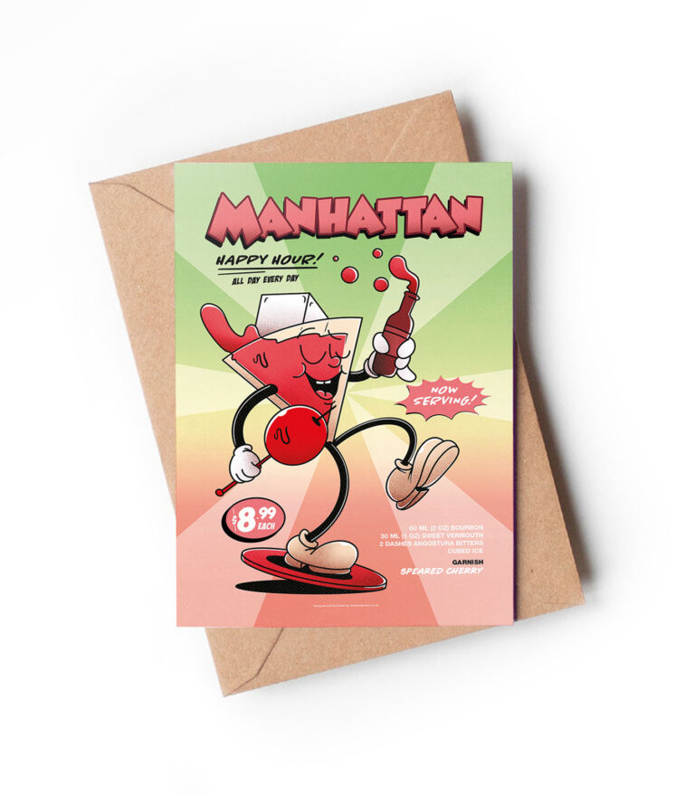 Manhattan groovy cocktail greeting card