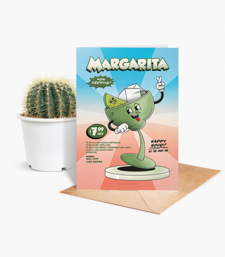 Margarita groovy cocktail greeting card