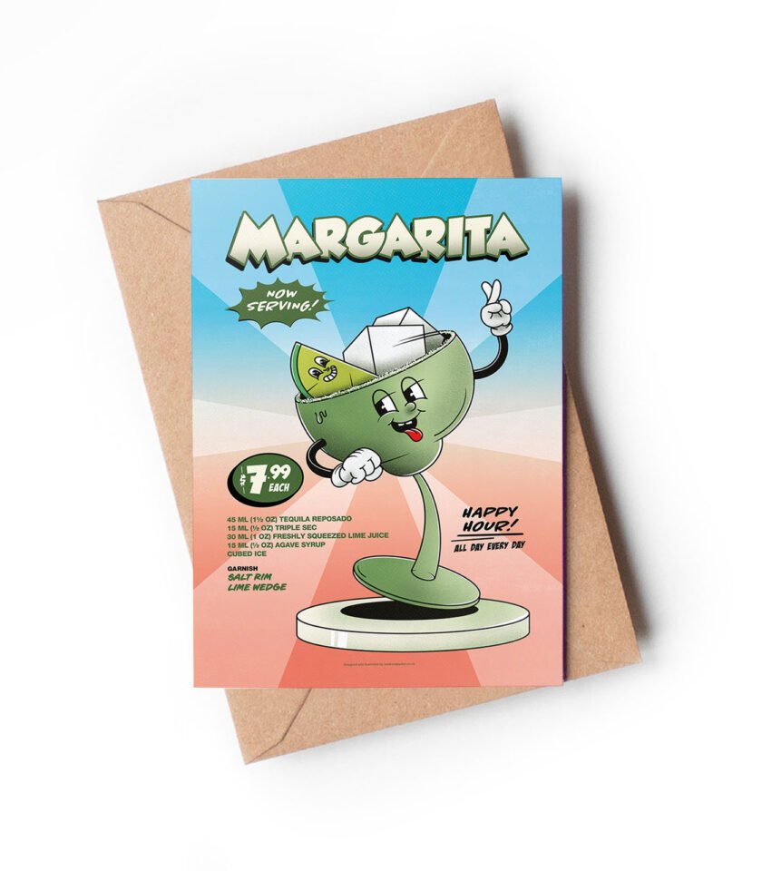 Margarita groovy cocktail greeting card