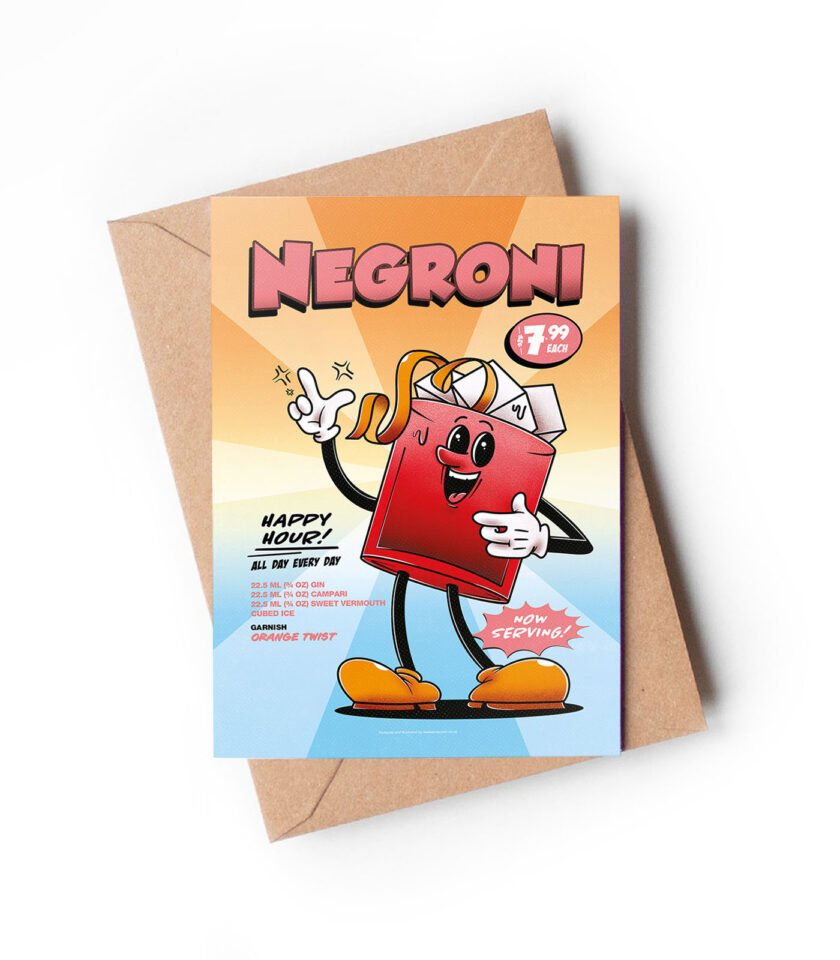 Negroni groovy cocktail greeting card