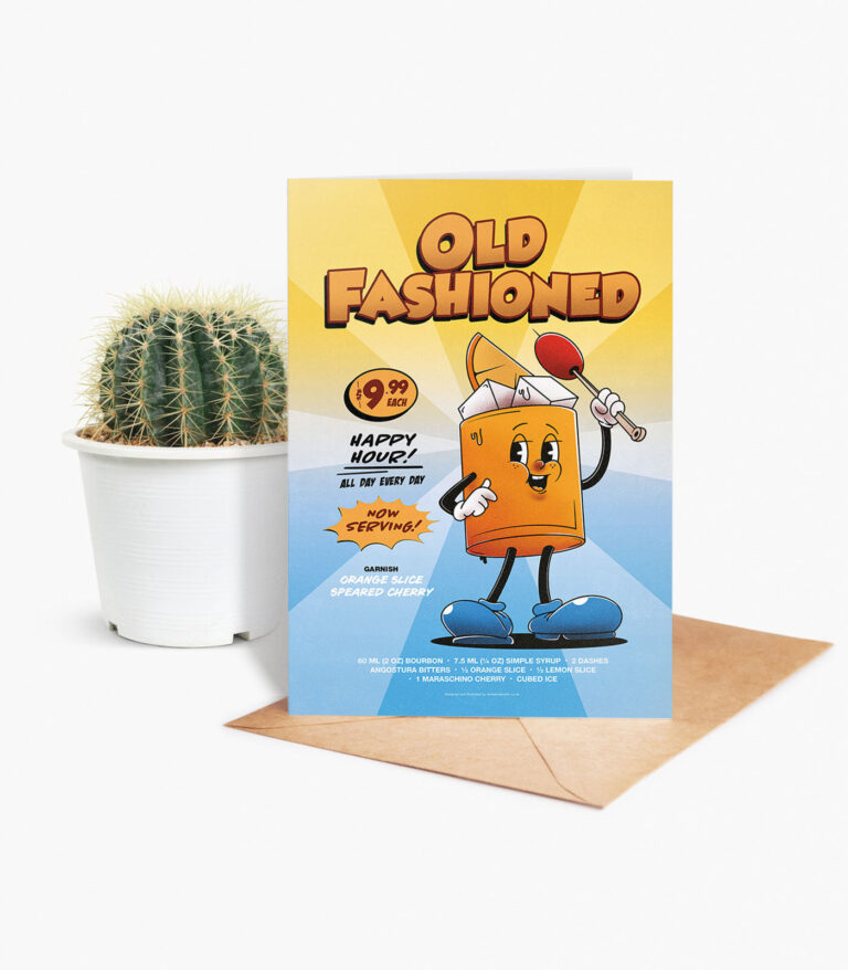 Old Fashioned groovy cocktail greeting card