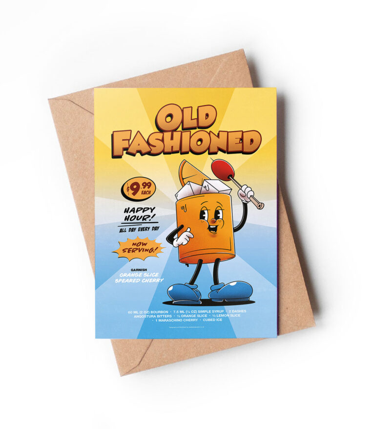 Old Fashioned groovy cocktail greeting card