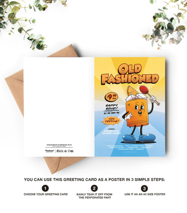 Old Fashioned groovy cocktail greeting card