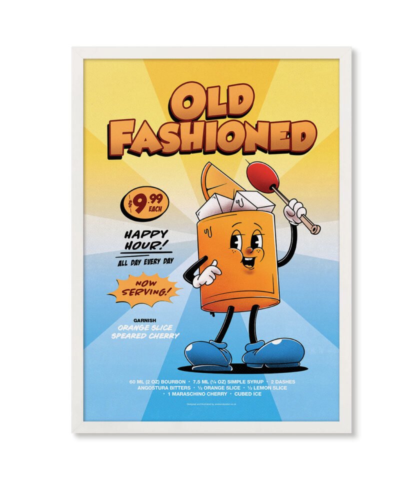 Old Fashioned groovy cocktail poster