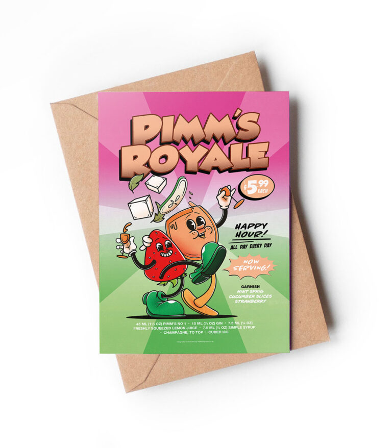 Pimm's Royale groovy cocktail greeting card
