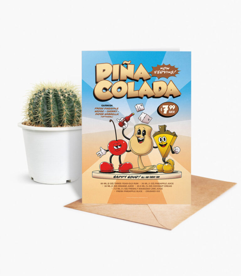 Piña Colada groovy cocktail greeting card