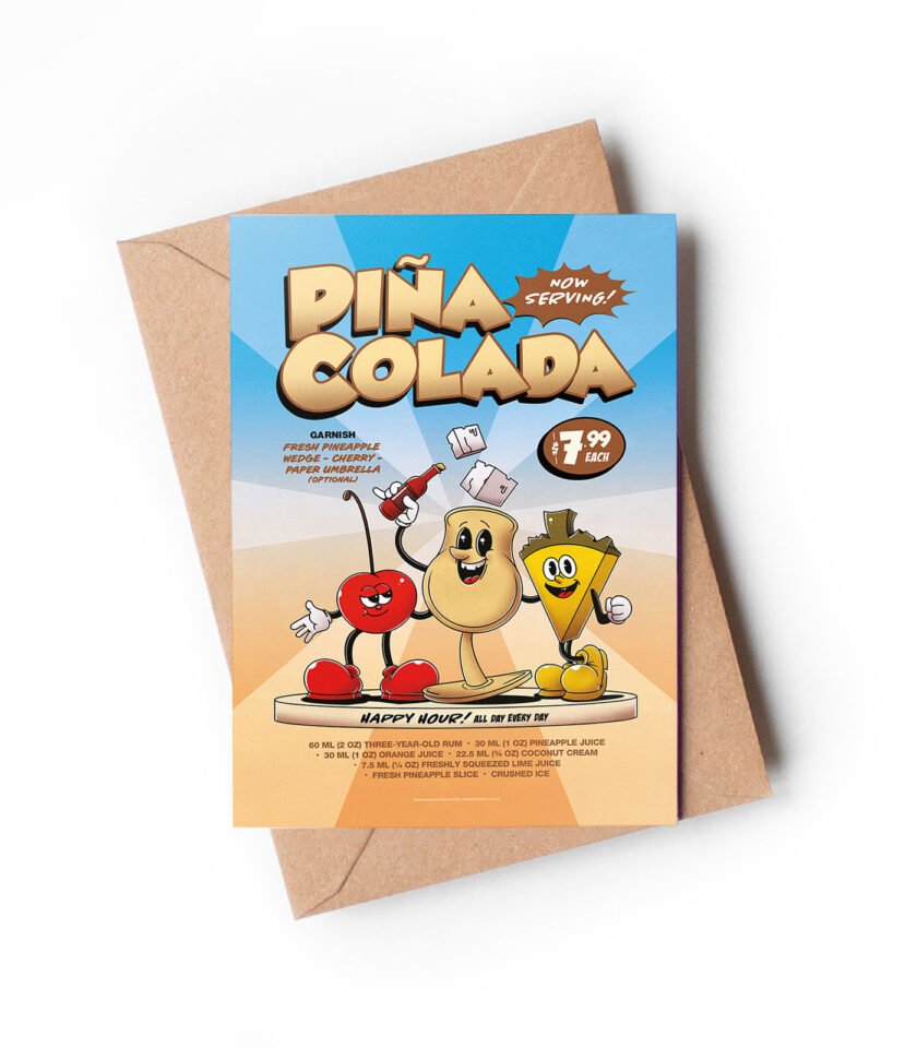 Piña Colada groovy cocktail greeting card