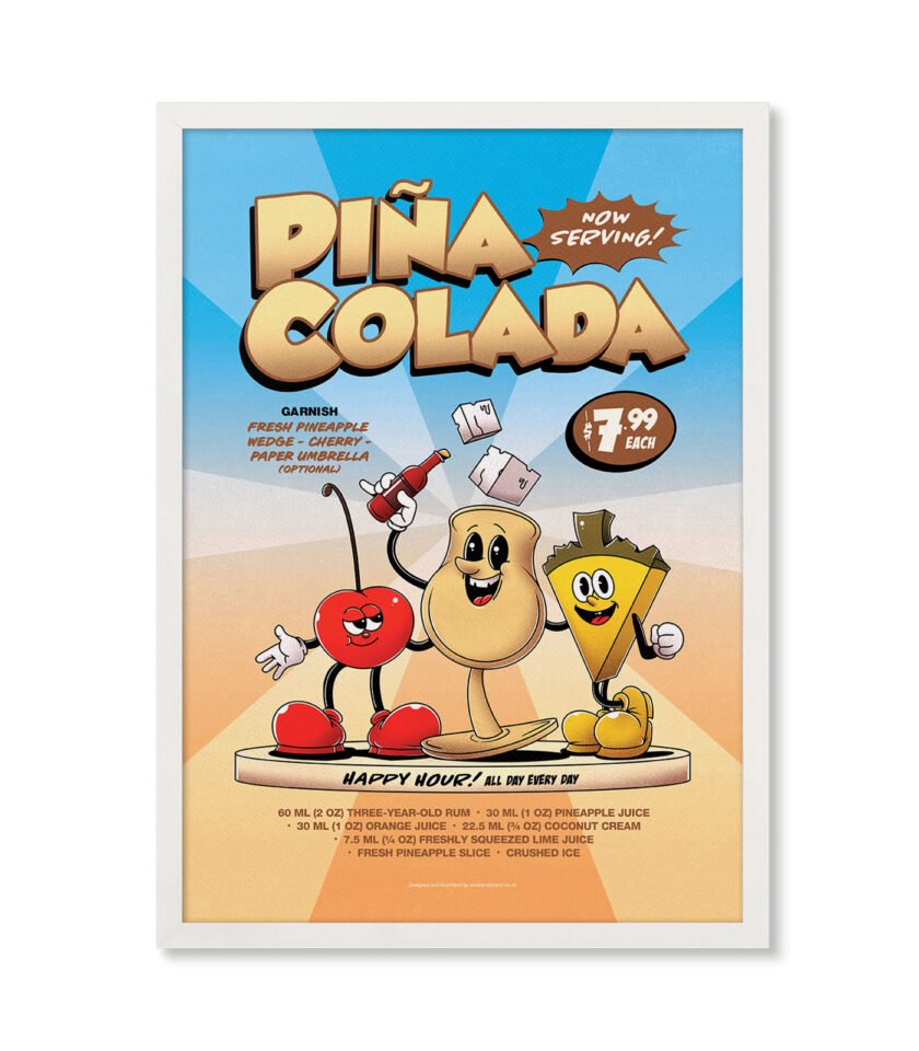 Piña Colada groovy cocktail poster