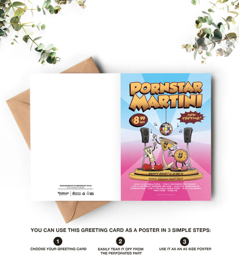 Pornstar Martini groovy cocktail greeting card