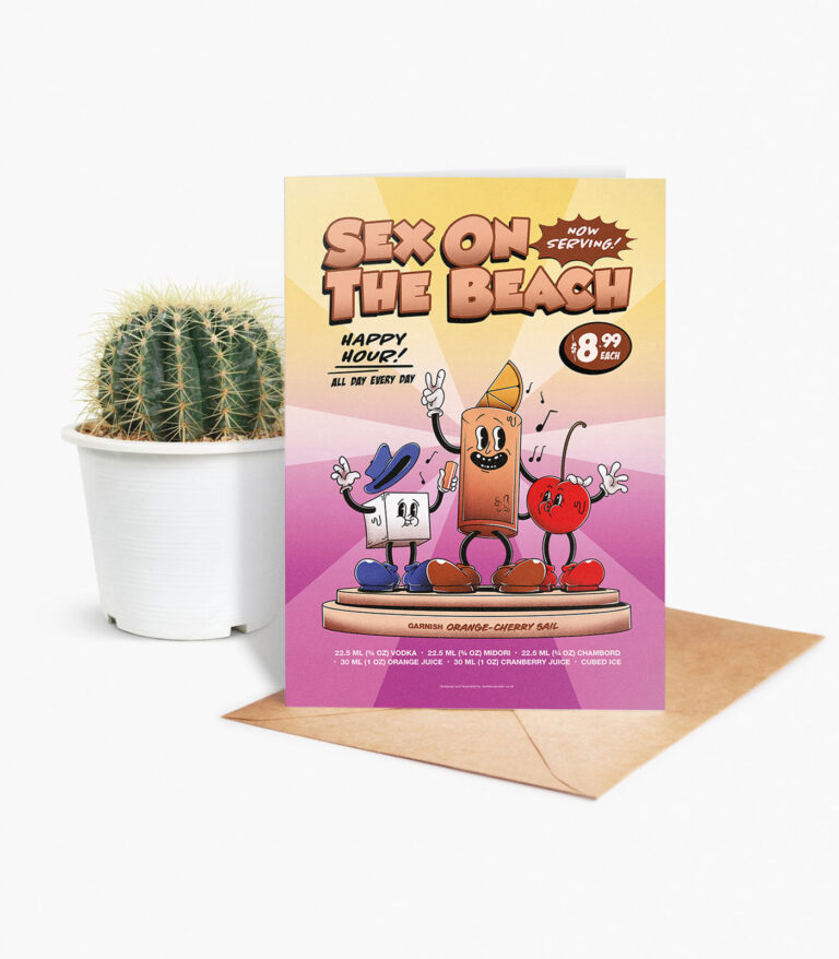 Sex on the Beach groovy cocktail greeting card