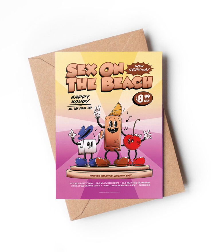 Sex on the Beach groovy cocktail greeting card