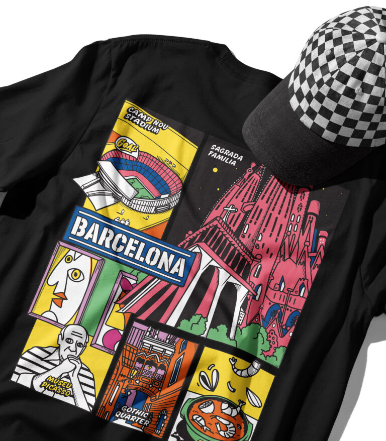 Barcelona Colorful City Graphic T-Shirt