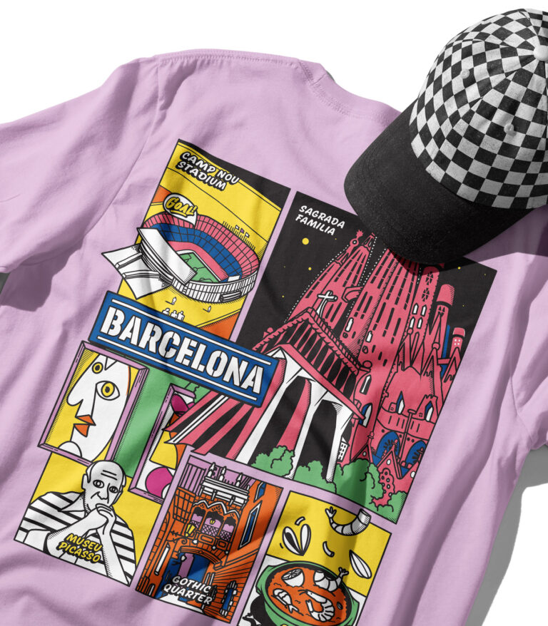 Barcelona Colorful City Graphic T-Shirt