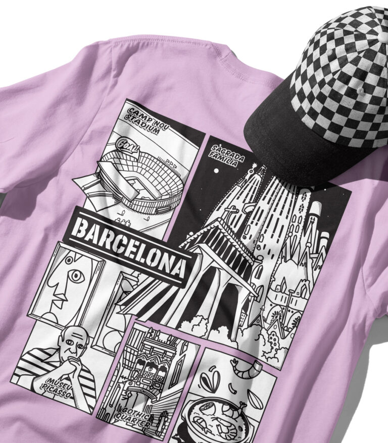 Barcelona Black & White City Graphic T-Shirt