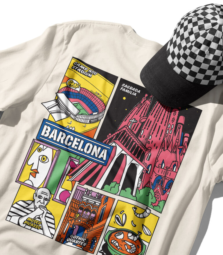 Barcelona Colorful City Graphic T-Shirt