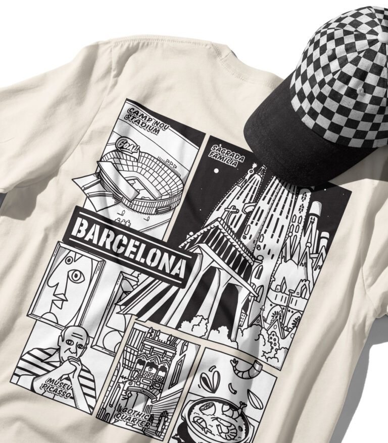 Barcelona Black & White City Graphic T-Shirt