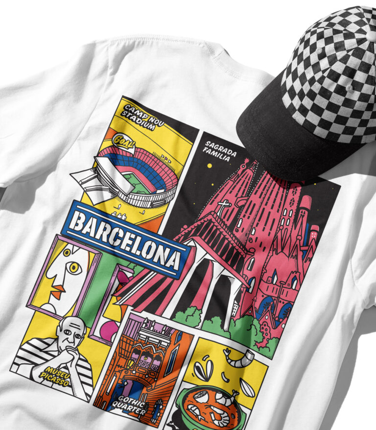 Barcelona Colorful City Graphic T-Shirt