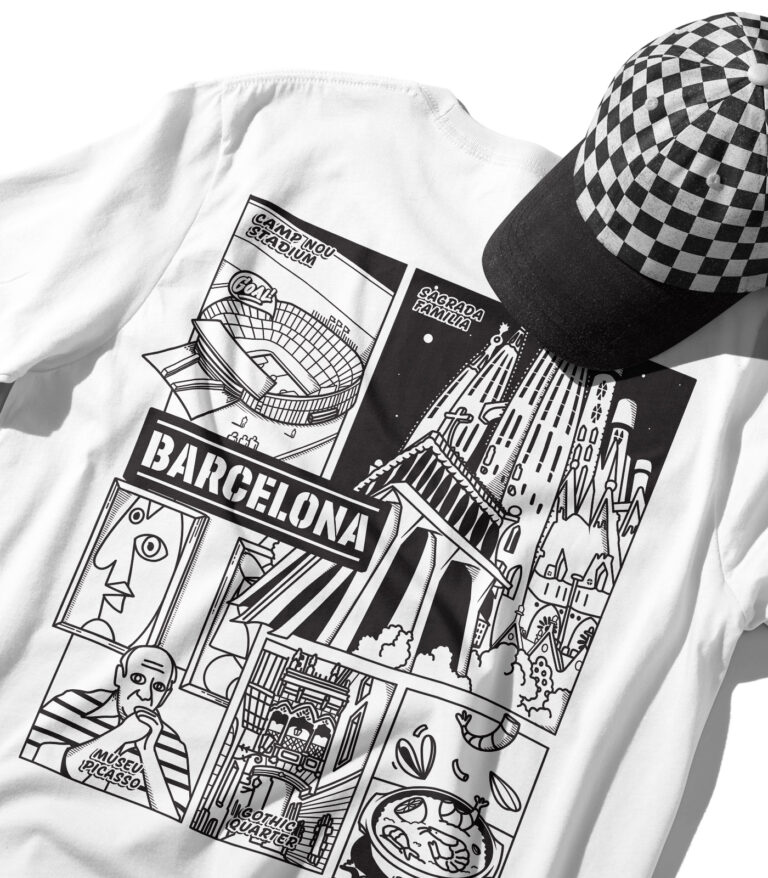Barcelona Black & White City Graphic T-Shirt