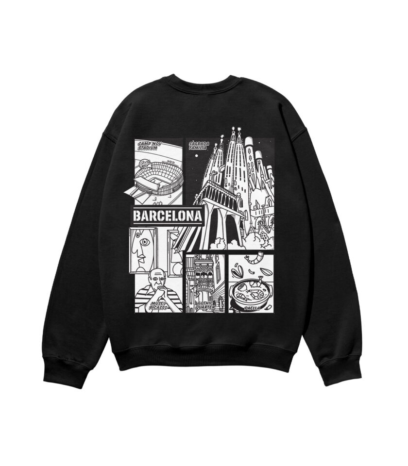 Barcelona Black & White City Heavyweight Organic Sweatshirt - Image 4