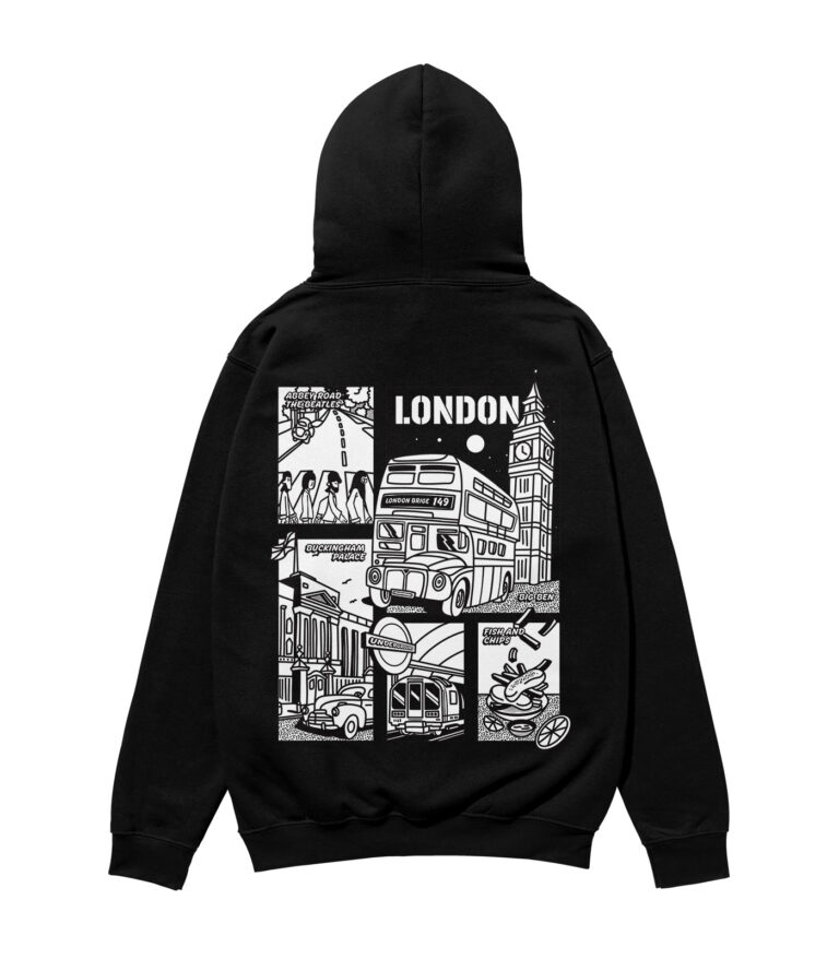 London Black & White City Heavyweight Organic Hoodie
