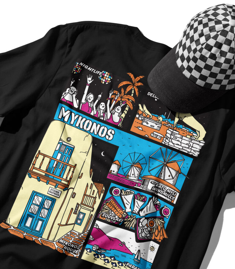 Mykonos Colorful City Graphic T-Shirt
