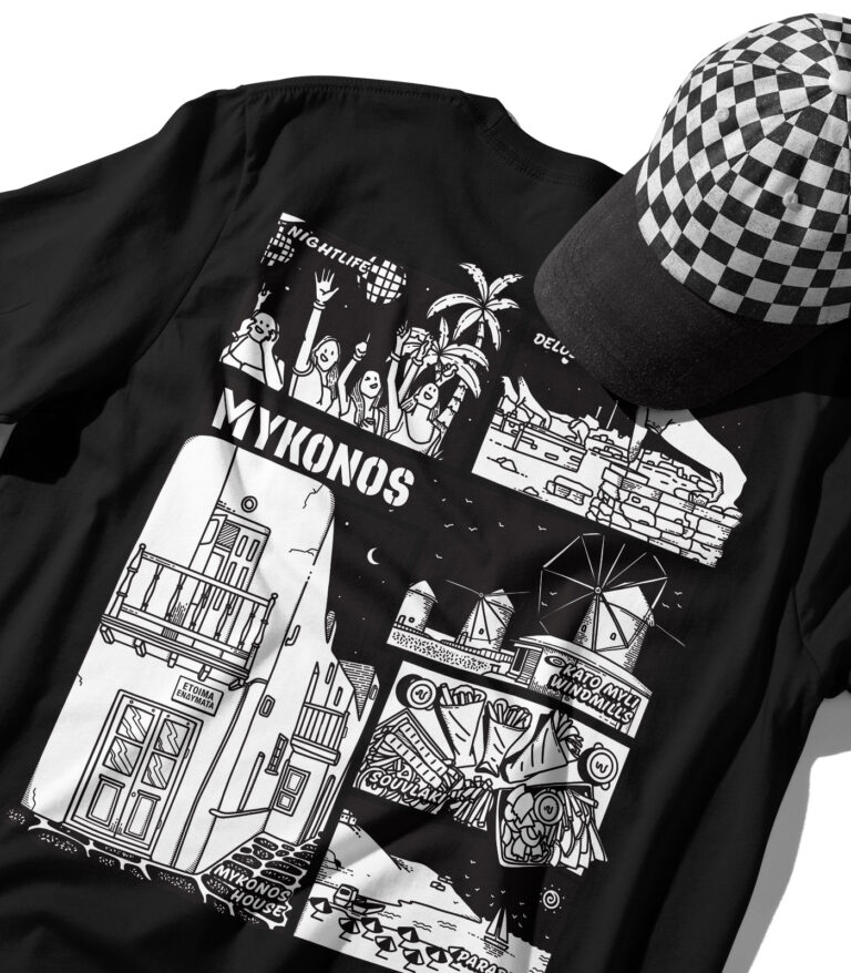 Mykonos Black & White City Graphic T-Shirt