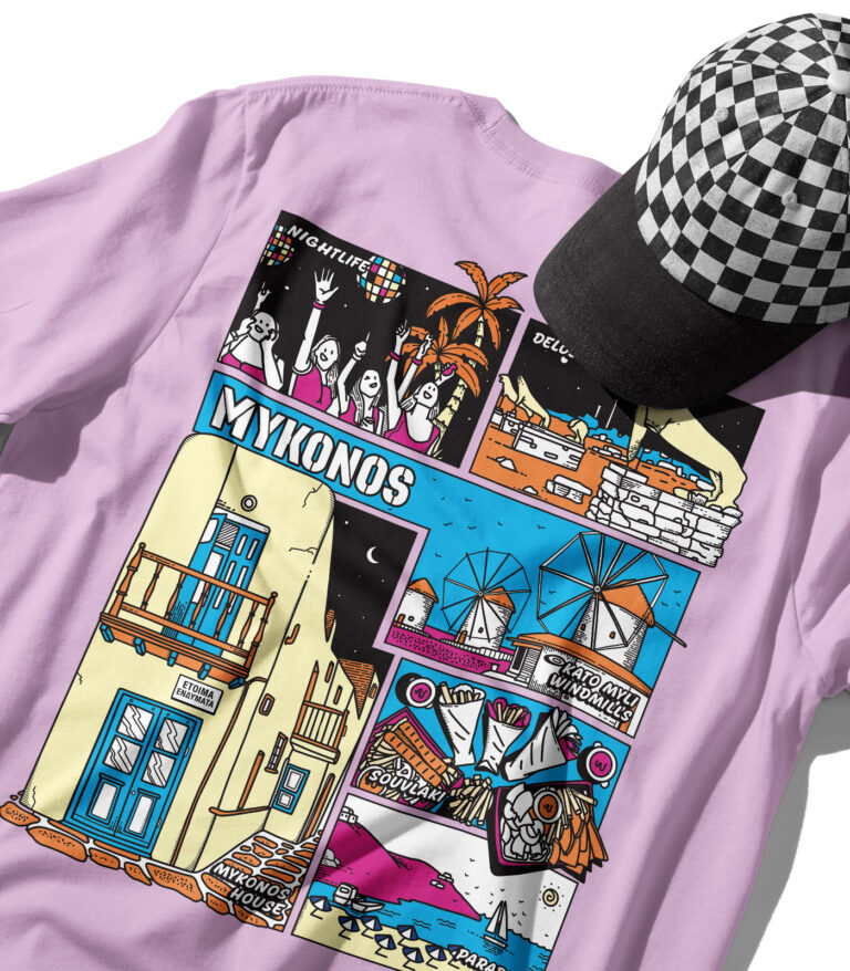 Mykonos Colorful City Graphic T-Shirt