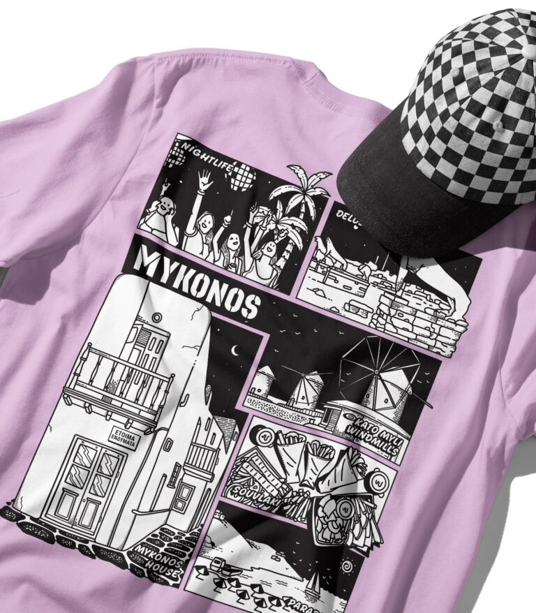 Mykonos Black & White City Graphic T-Shirt