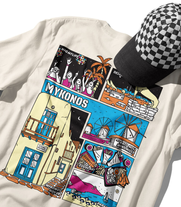 Mykonos Colorful City Graphic T-Shirt