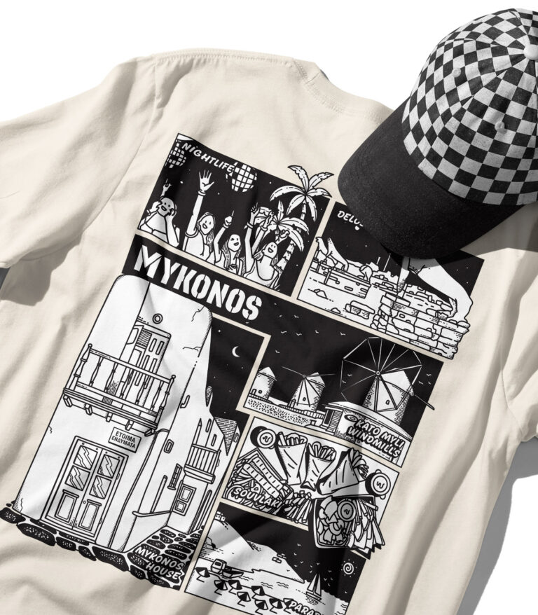 Mykonos Black & White City Graphic T-Shirt