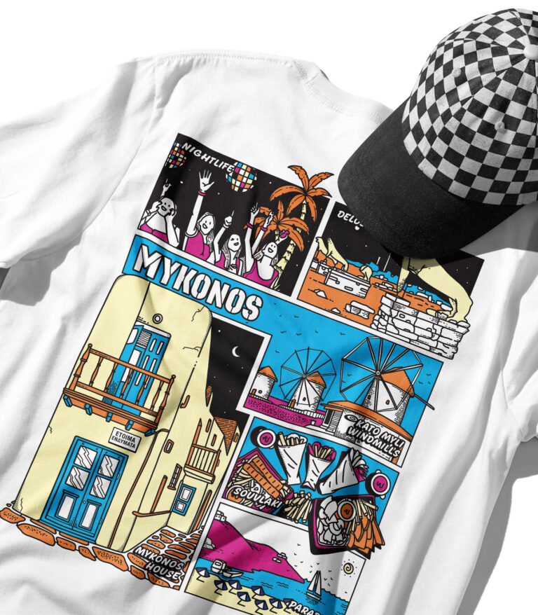 Mykonos Colorful City Graphic T-Shirt