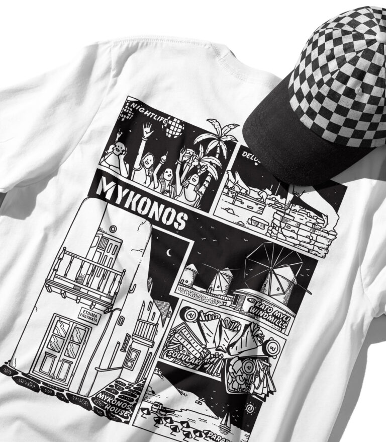 Mykonos Black & White City Graphic T-Shirt