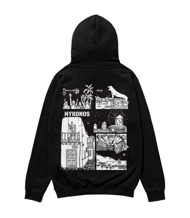Mykonos Black & White City Heavyweight Organic Hoodie
