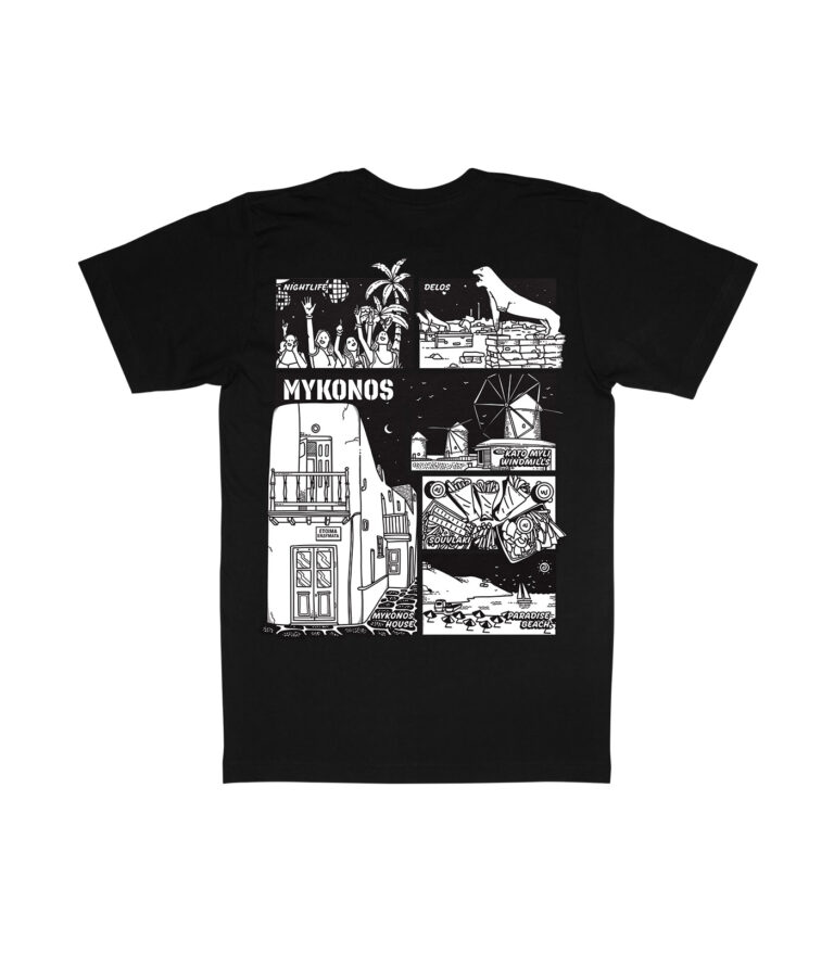 Mykonos Black & White City Graphic T-Shirt